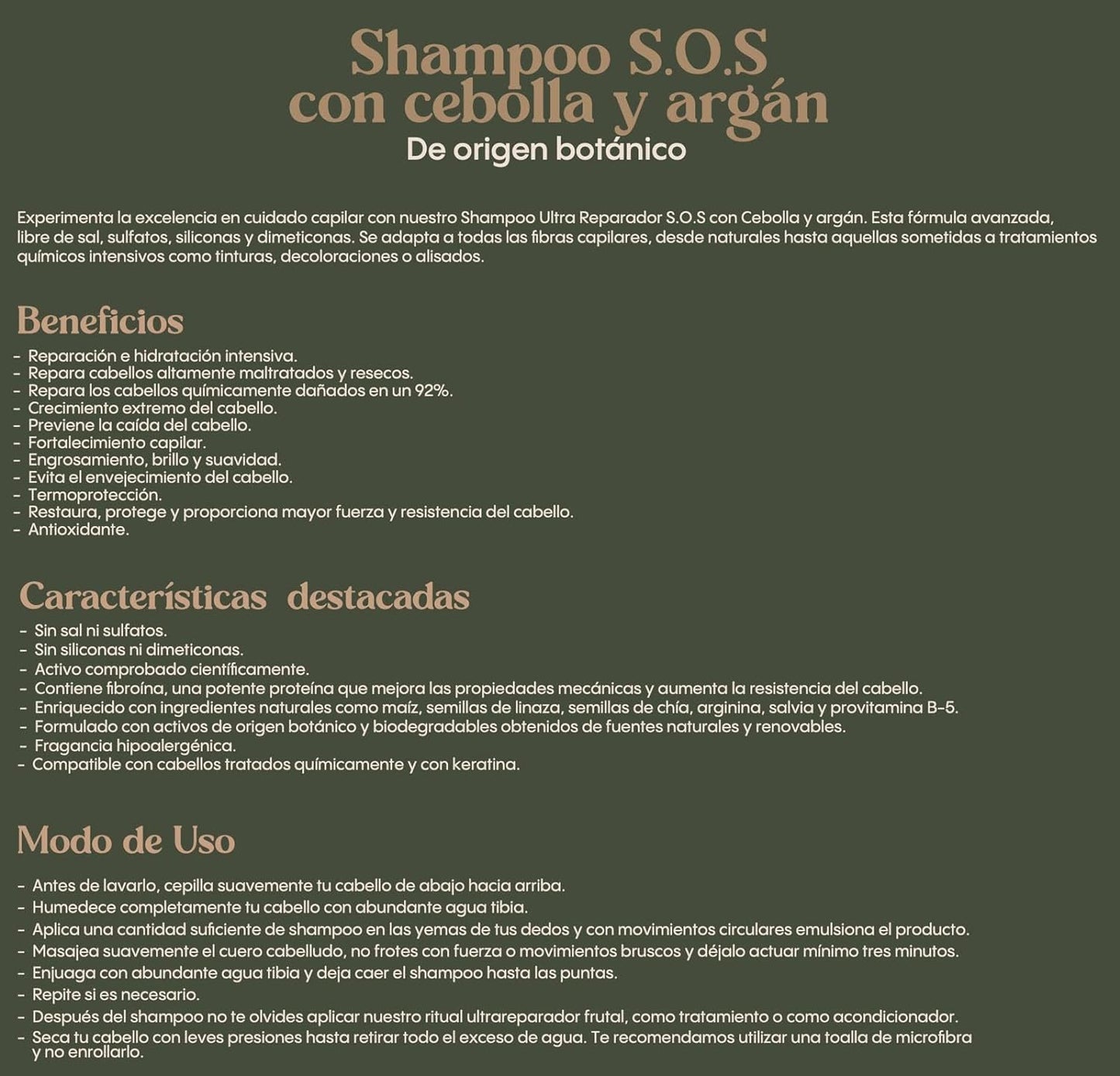 SHAMPOO ULTRA REPARADOR S.O.S CON CEBOLLA Y ARGAN (RITUAL BOTANICO)