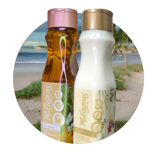 KIT CRECIMIENTO Y VITALIDAD MILAGROS (SHAMPOO HERBAL & ACONDICIONADOR DE ARROZ Y LINAZA)