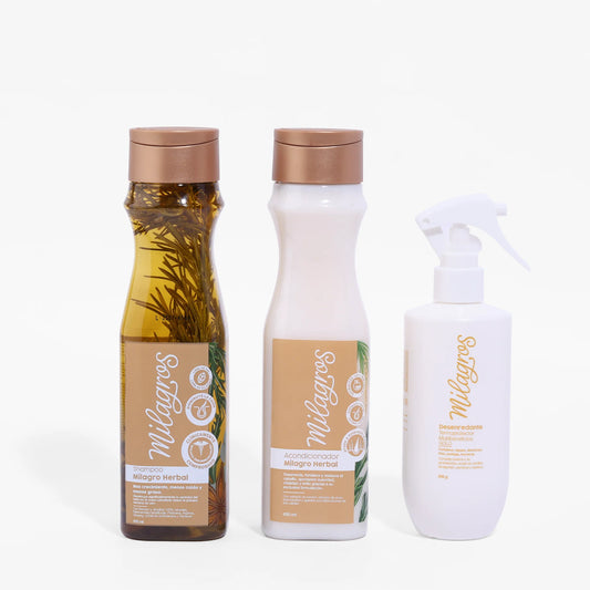 KIT ANTI FRIZZ MILAGRO HERBAL (SHAMPOO + ACONDICIONADOR + TERMOPROTECTOR)