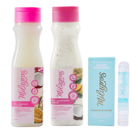 KIT RESCATE CAPILAR (SHAMPOO EMERGECIA CAPILAR + BIOREPOLARIZADOR + RESCATE INSTANTANEO)