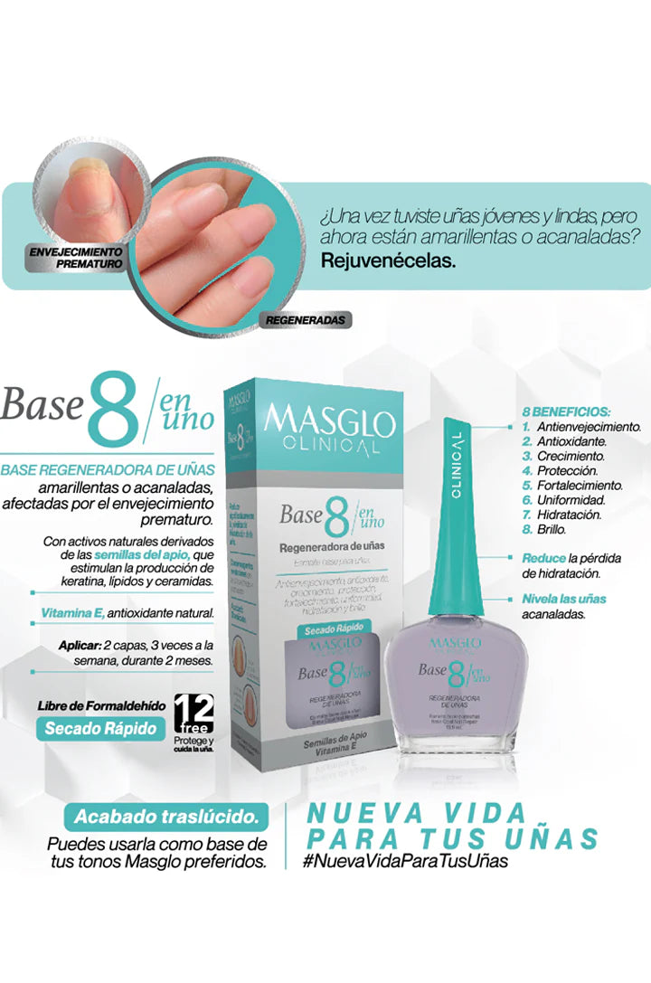BASE REGENERADORA PARA UÑAS CLINICAL MASGLO 8 EN 1