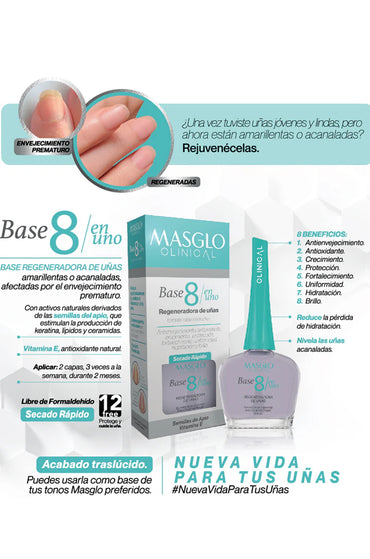 BASE REGENERADORA PARA UÑAS CLINICAL MASGLO 8 EN 1