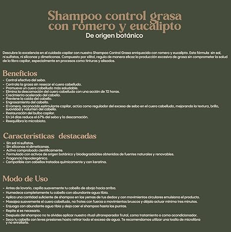 SHAMPOO CONTROL GRASA CON ROMERO Y EUCALIPTO (RITUAL BOTANICO)